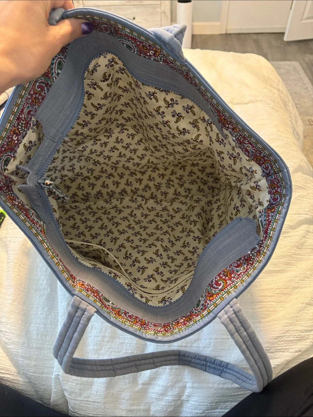 Vera Bradley Light Blue Quilted Tote with Paisley Trim